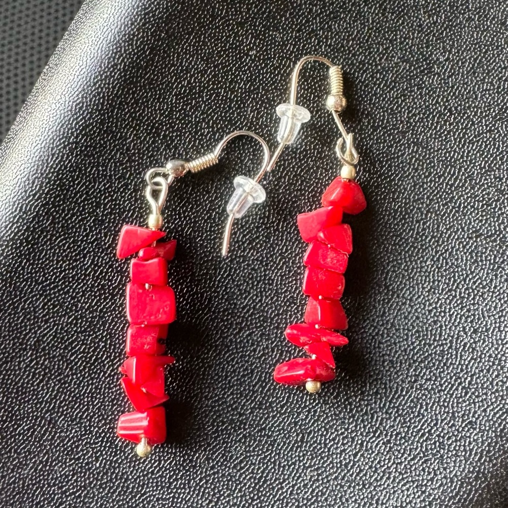 Red Coral dangling earrings. Beautiful hue. Gently used.